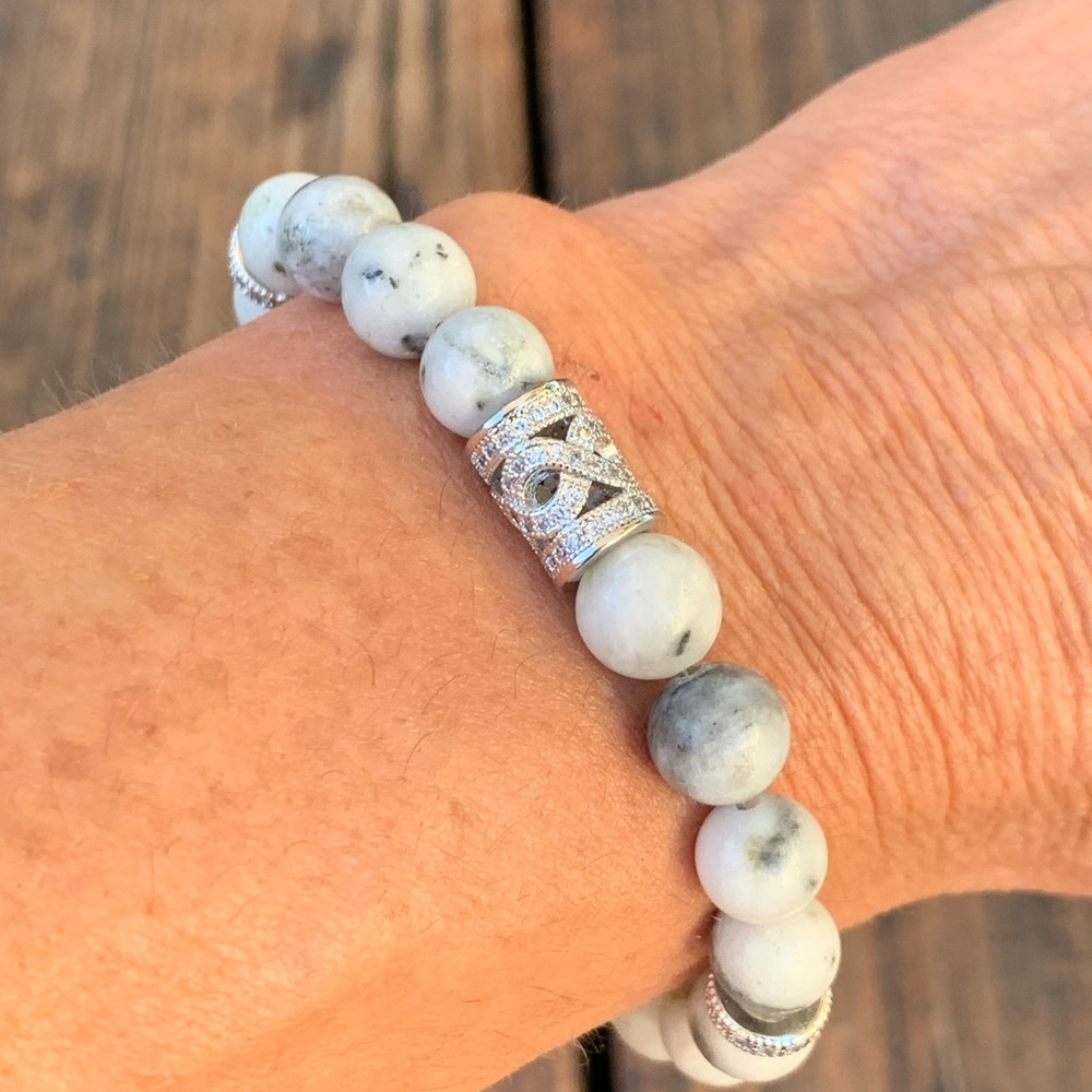 22k white gold Pave with Mountain Jade bracelet